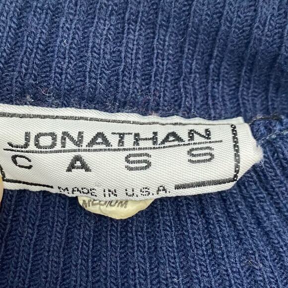 Vintage 80s Sweater Cross Stitch Floral Design Pullover Navy Blue Womens Medium - Picture 5 of 6